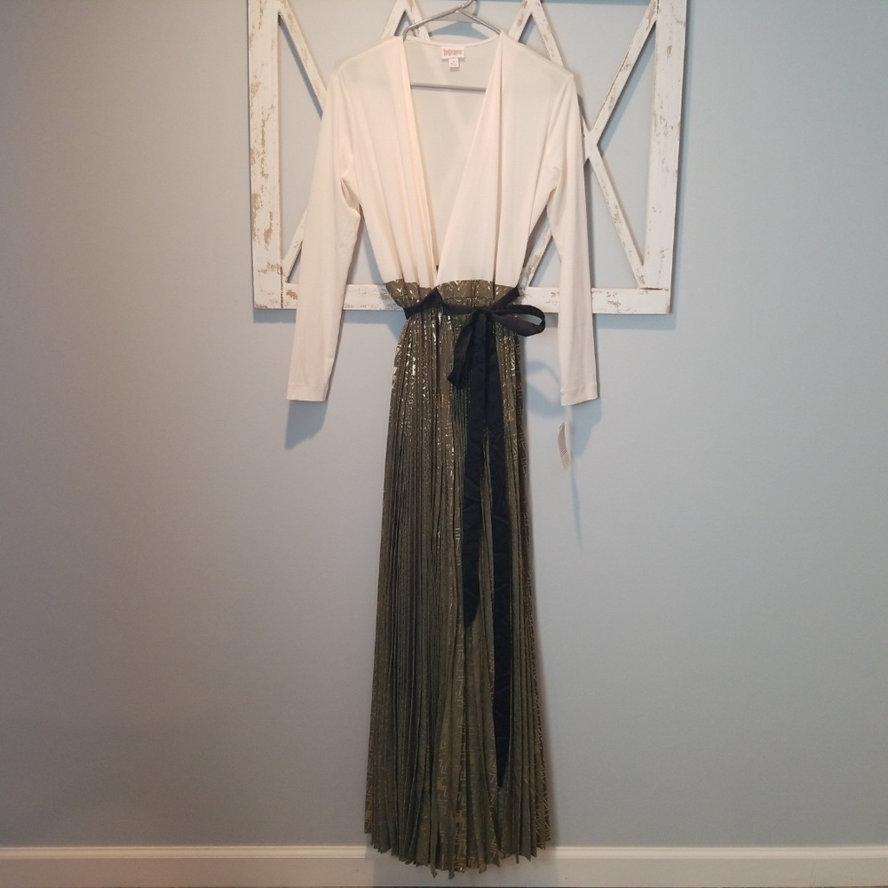 LuLaRoe cream gold Deanne Maxi Long Sleeve dress Size Small new with tags